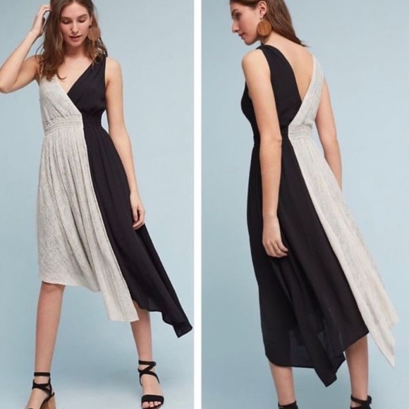 MAEVE BY ANTHROPOLOGIE Elisabel Two Tone Asymmetrical Midi Dress